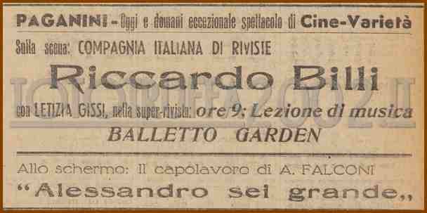 1941 12 09 Gazzetta di Parma Ricardo Billi
