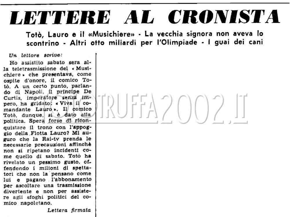 1958 02 06 Gazzetta del Popolo Toto Musichiere L