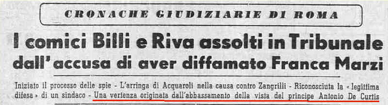 1957 06 07 Il Messaggero A Prescindere malattia Billi Riva Marzi intro