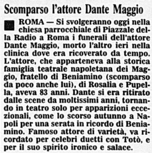 1993 03 05 Corriere della Sera Dante Maggio morte