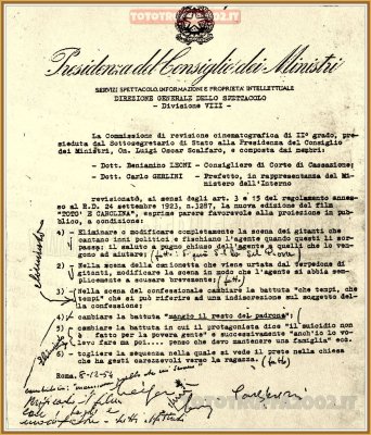 Verbale della Commissione di Revisione cinematografica di II grado, 8 dicembre 1954